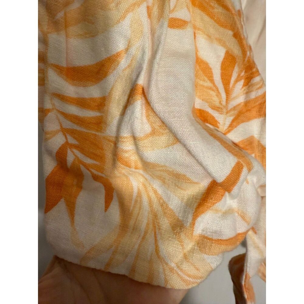 Abercrombie and Fitch Orange and White Floral Tie Front Linen Top NWT - Picture 4 of 4